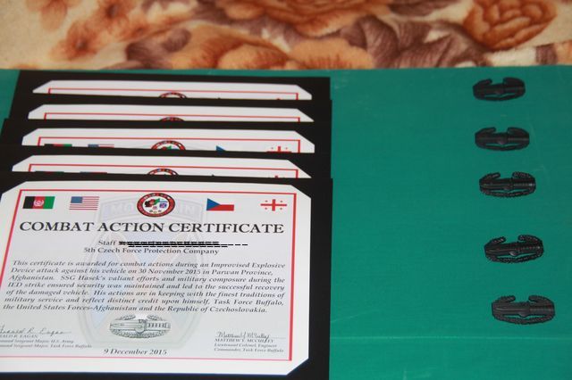 Certifikát k odznaku za bojový kontakt