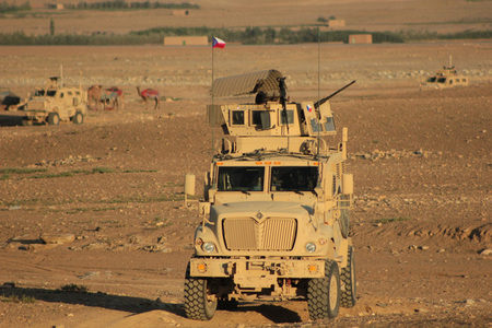 Czech flag on the vehicle transporting soldiers