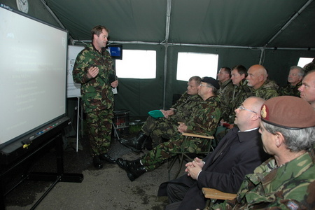 Opening briefing at HQ of British 20 Armour Brigade, which coordinates all military operations
