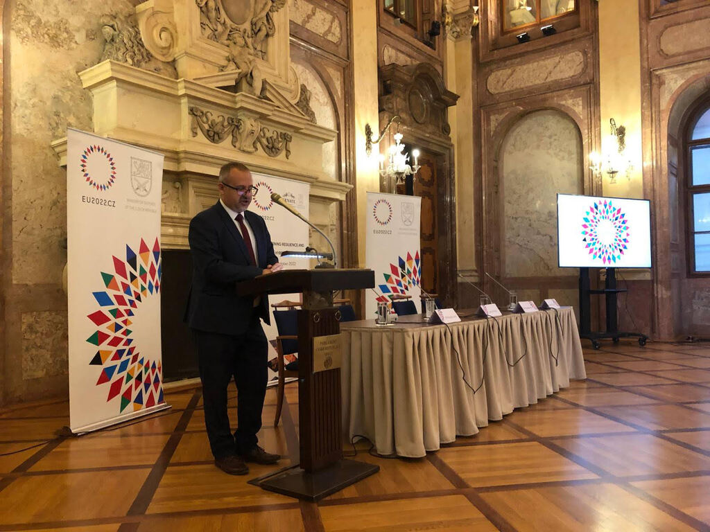 První náměstek ministryně obrany František Šulc na zahájení konference Posilování odolnosti a čelení hybridnímu působení
