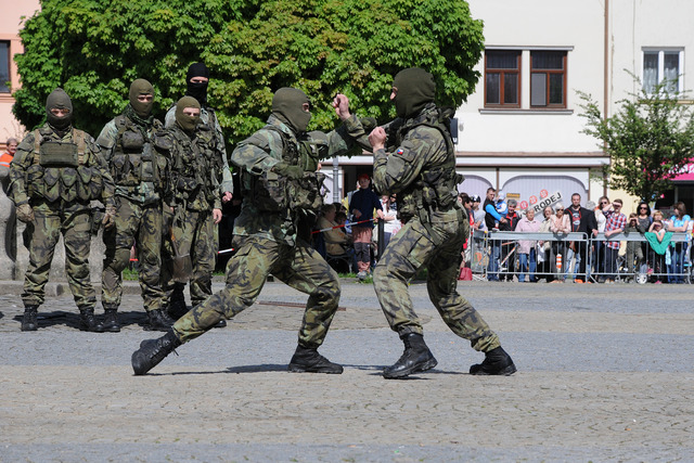Dynamická ukázka boje zblízka v podání studentů UO Brno