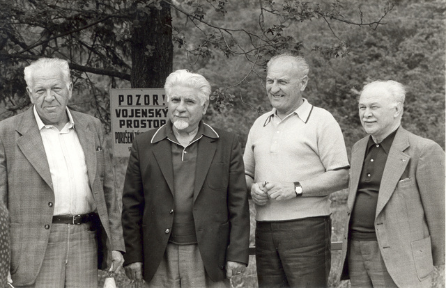 Let. veteráni RAF v Jívové 1981 zleva Lad. Valoušek, Fr. Fajtl, Zd.  Škarvada a Josef  Vopálecký