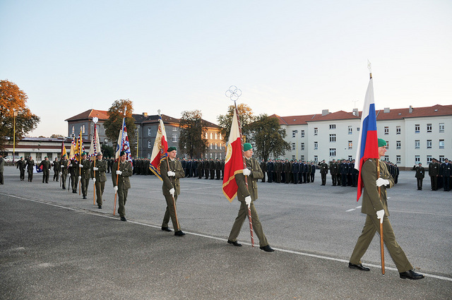 Na nástupu bylo představeno osm replik vojenských historických praporů.