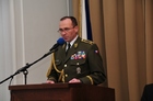 Rektor-velitel UO brigádní generál Bohuslav Přikryl při projevu
