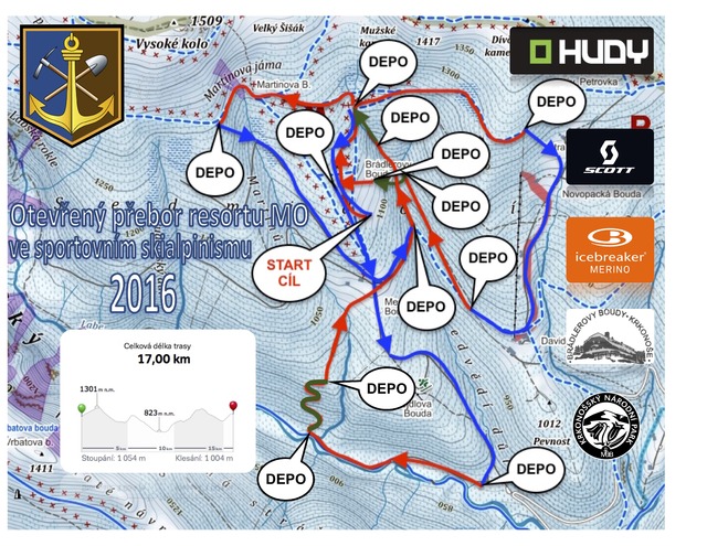Trasa závodu III. ročníku otevřeného přeboru MO ve sportovním skialpinismu