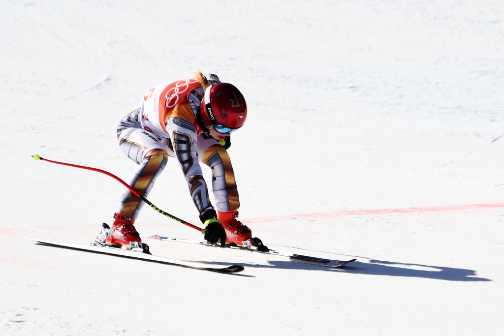 Ester Ledecká v cíli zlatého Super-G