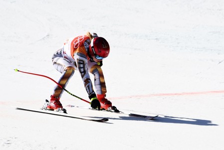 Ester Ledecká v cíli zlatého Super-G