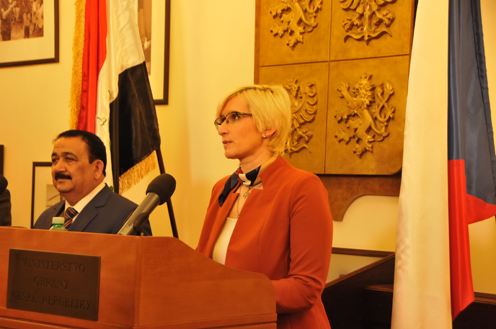 Tisková konference ministryně obrany Karly Šlechtové a iráckého ministra obrany Erfana Mahmooda Abdalgafoura Al-Heialiho. 