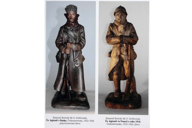 Emanuel Korecký dle O. Gutfreunda: Čs legionář v Rusku (vlevo) a Čs. legionář ve Francii z roku 1916. Československo, 1923-1926.