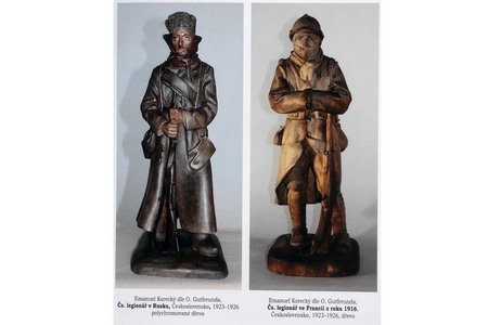Emanuel Korecký dle O. Gutfreunda: Čs legionář v Rusku (vlevo) a Čs. legionář ve Francii z roku 1916. Československo, 1923-1926.