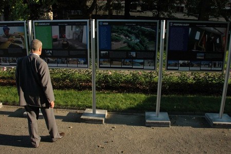 K. Schwarzenberg si prochází výstavu
