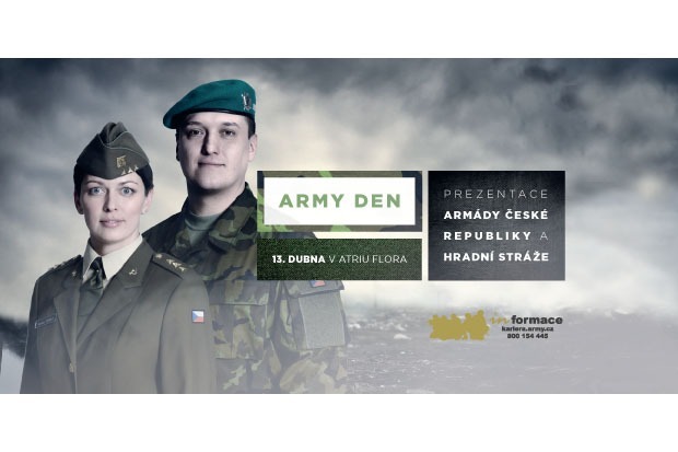 Dvojice z oficiálního plakátu Army dne (zde), nadporučice Renata Veselá z Agentury personalistiky a nadrotmistr Bohdan Mikeš z Rekrutačního střediska Střední Čechy, se naživo představila během módní přehlídky