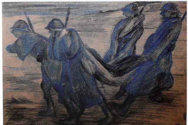 Otto Gutfreund: Champagne 1915. Francie, kolem 1918, uhel, křída, rudka, papír