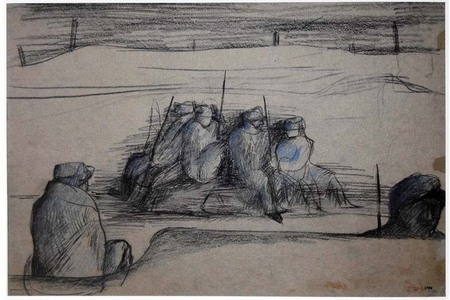 Otto Gutfreund: První dny v zákopech 1914. Francie, kolem 1918, uhel, křída, rudka, papír