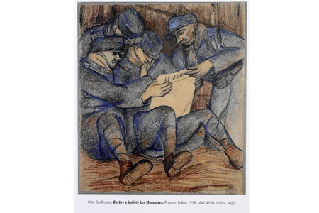Otto Gutfreund: Zprávy z bojiště Les Marquises. Francie, kolem 1918, uhel, křída, rudka, papír