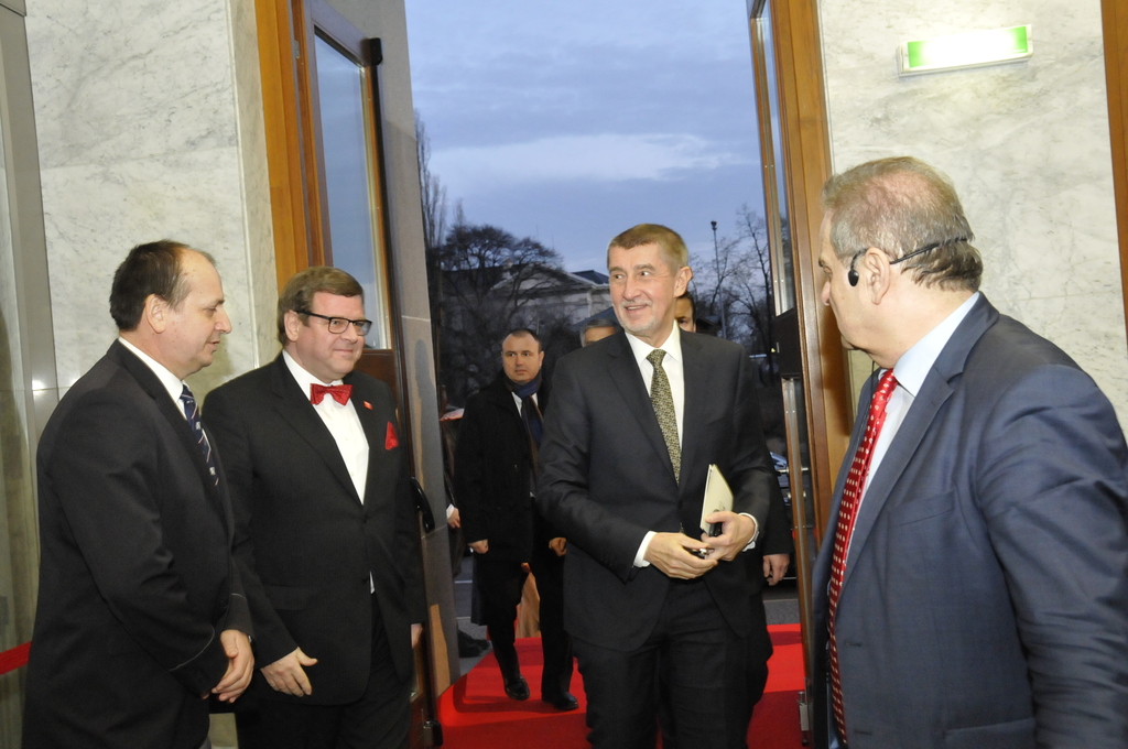 Příjezd premiéra české vlády Andreje Babiše do Národního technického muzea, kde se konala oslava 95. narozenin generálmajora Emila Bočka