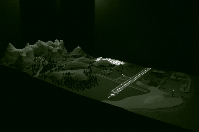 ...a takto vidí pilot noční přistávací dráhu na trenažéru