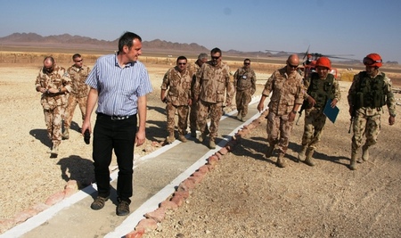 After landing at a forward base, Ambassador of the Czech Republic to Israel in the front