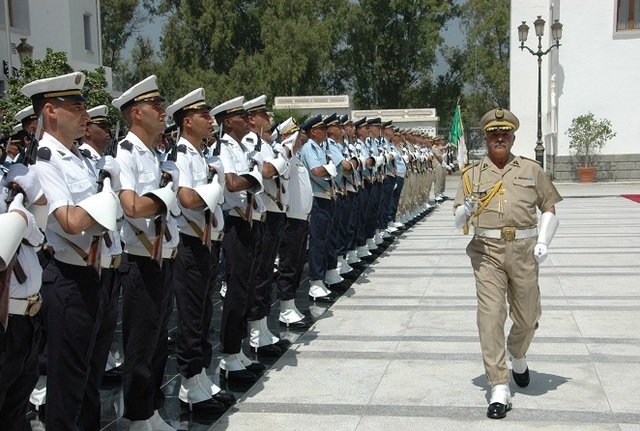 Přivítání s vojenskými poctami na alžírském ministerstvu národní obrany