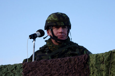 Commander of 4th Rapid Deployment Brigade Colonel Miroslav Hlavac addresses his soldiers