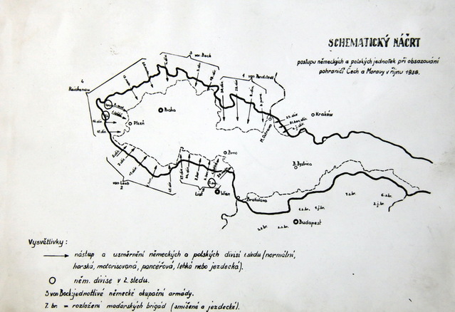 Náčrt postupu německých a polských jednotek při obsazování pohraničí v říjnu 1938 