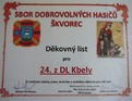Děkovný list od škvoreckých hasičů
