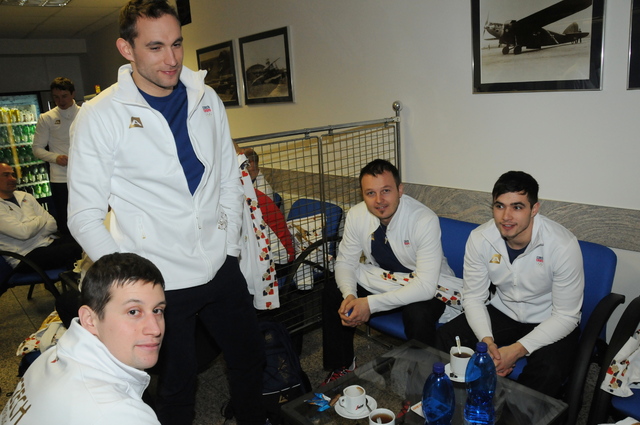 Sáňkaři - Ondřej Hyman, Lukáš Brož, trenér Michal Drešer, Antonín Brož