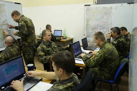 Staff of the 9th Provincial Reconstruction Team during their computer assisted exercise