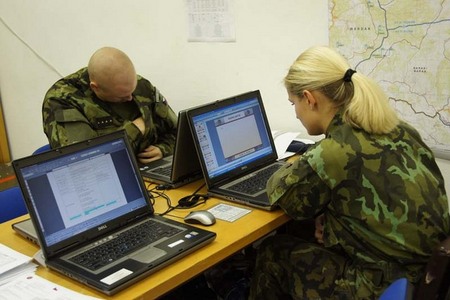 Staff of the 9th Team train at a command post exercise - computer assisted exercise