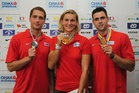  Armádní medailisté oštěpaři Vítězslav Veselý, Barbora Špotáková a tyčkař Jan Kudlička