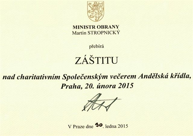Záštitu nad večerem poskytl ministr obrany Martin Stropnický, tč. na služební cestě v Indii