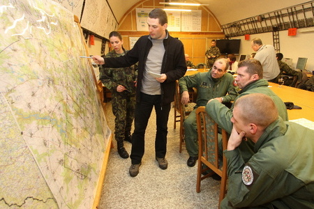 Briefing before air reconnaissance over affected area