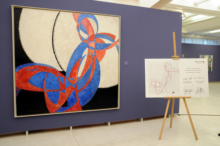 Motiv - obraz Františka Kupky a návrh motivu na šátku a kolekci